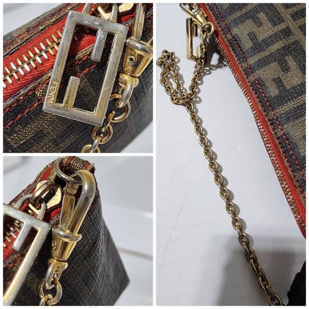 Authentic FENDI Zucca Spalmati Pochette Brown - Picture 10 of 12